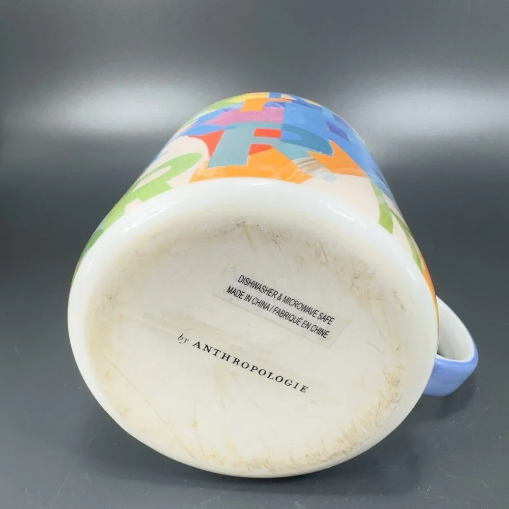 Anthropologie Monogram R Multiple Rs Colorful Ceramic Mug Cup Blue Inside‎ Mug